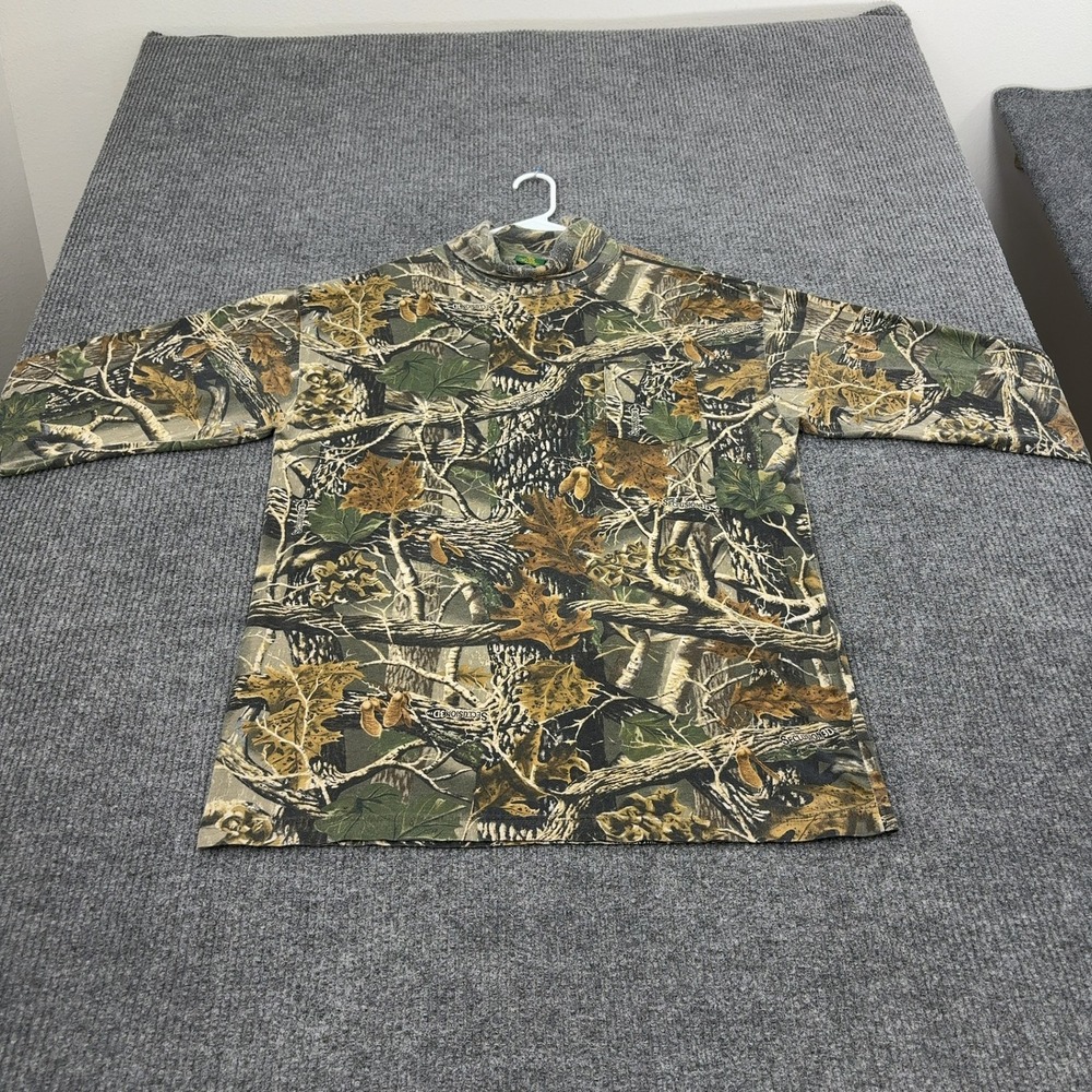 Cabelas T Shirt Mens XL Green Cotton Seclusion 3D Camo Mock Neck Pocket Hunting